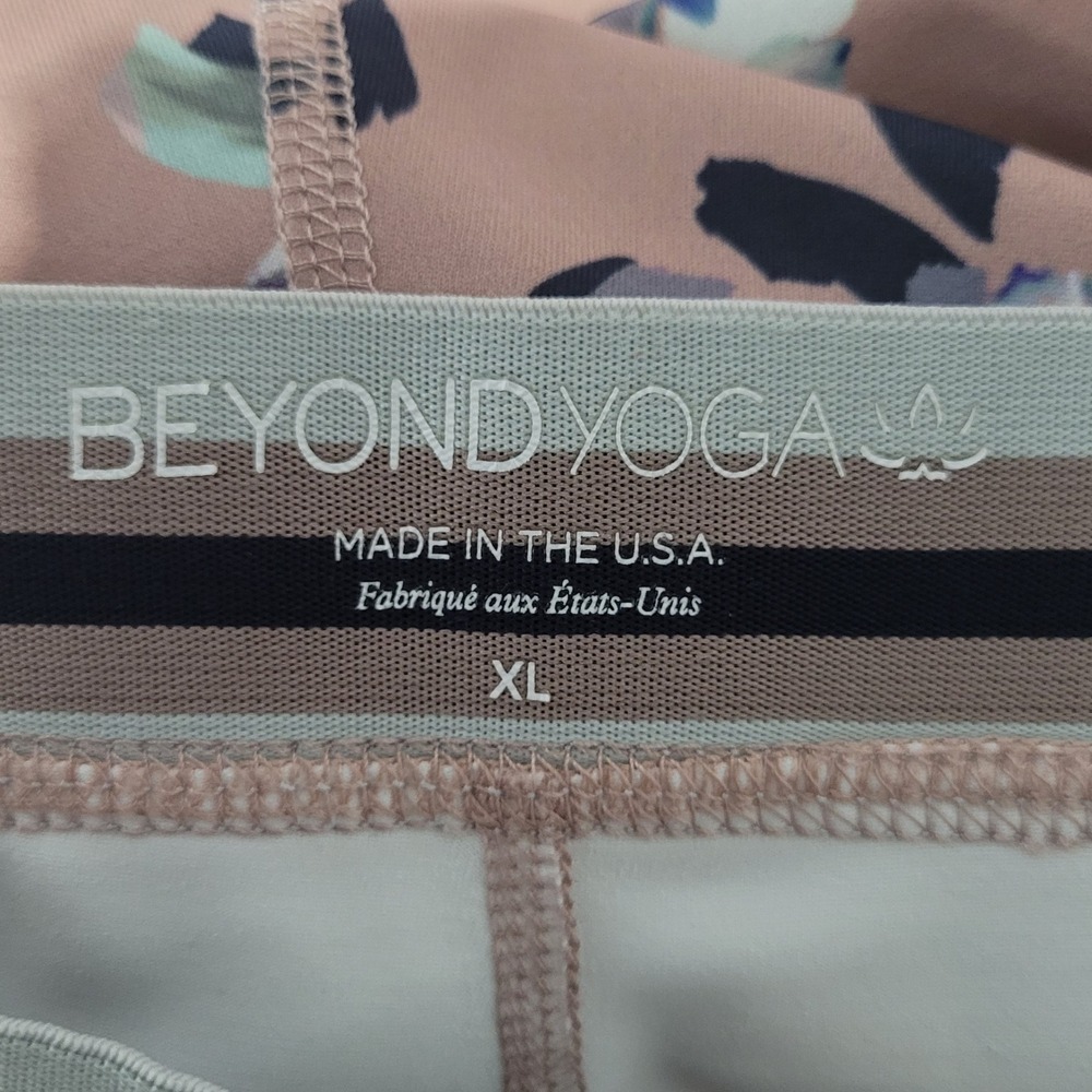 Beyond Yoga Floral High Waisted Leggings XL Pink Purple Striped Waistband USA - Picture 6 of 7